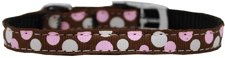 Confetti Dots Nylon Dog Collar with classic buckle 3/8" Brown Size 14